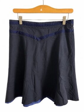 Marc Jacobs Navy Blue Flared A-Line Skirt Contrast Satin Trim Side Zip Size 6